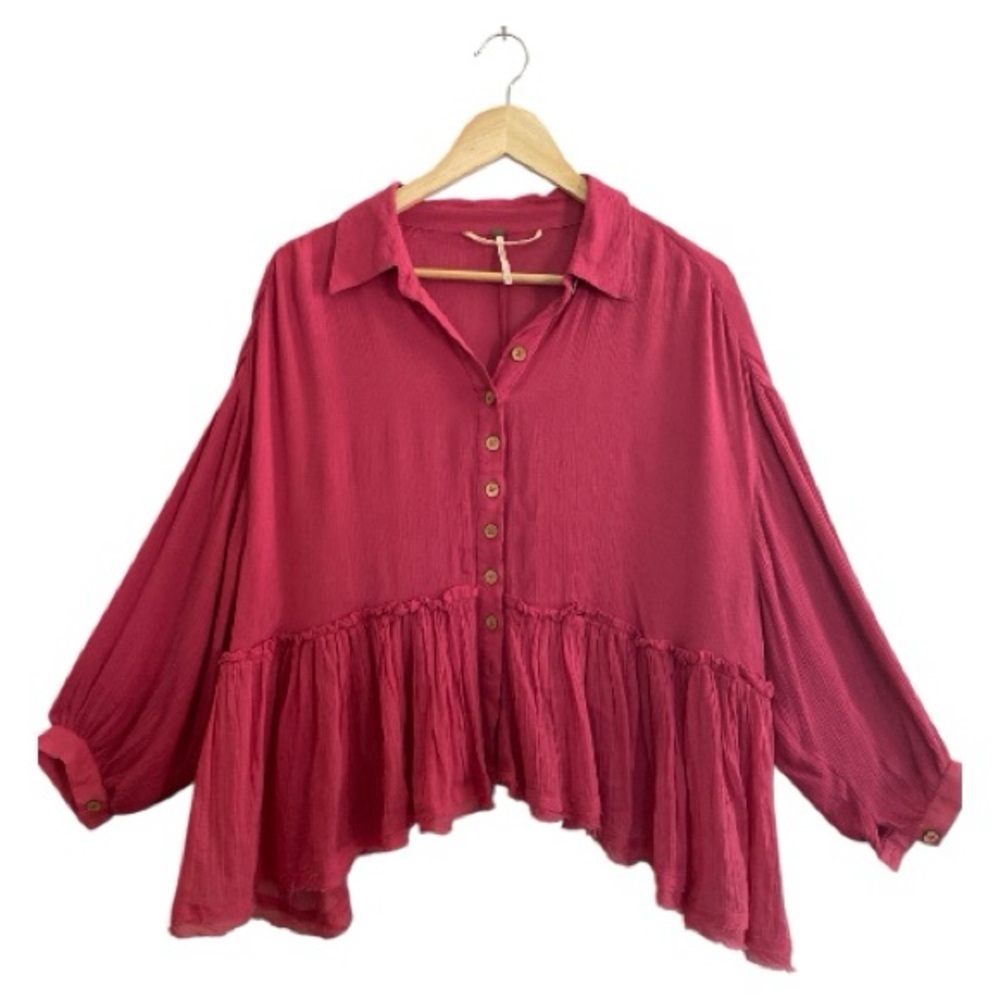 Free People Pink Bohemian Victorian Blouse Top Small